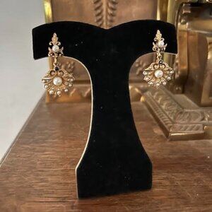 Exquisite Victorian 14K Shell Sapphire/Seed Pearl Earrings